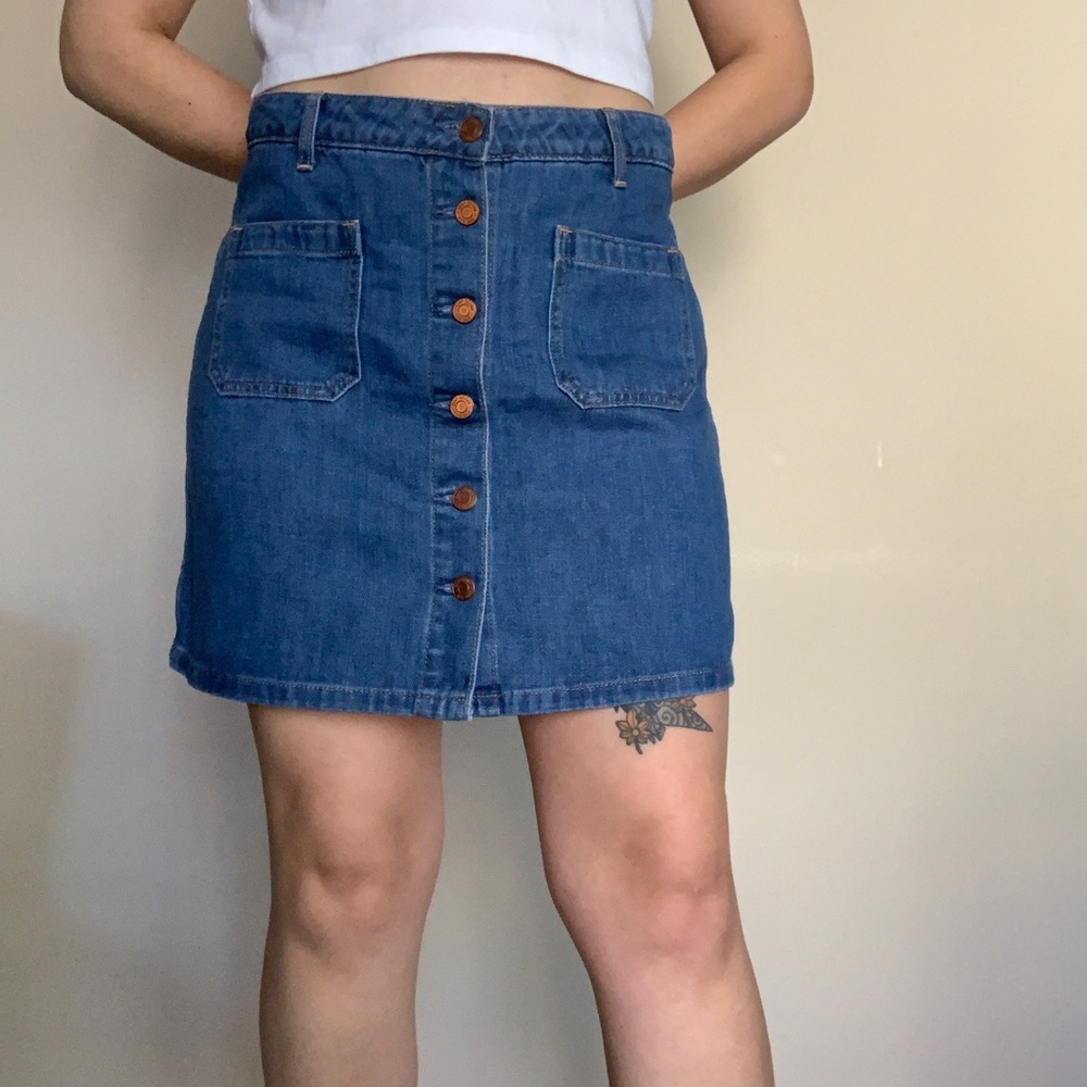 Gap denim button-up bare back skirt